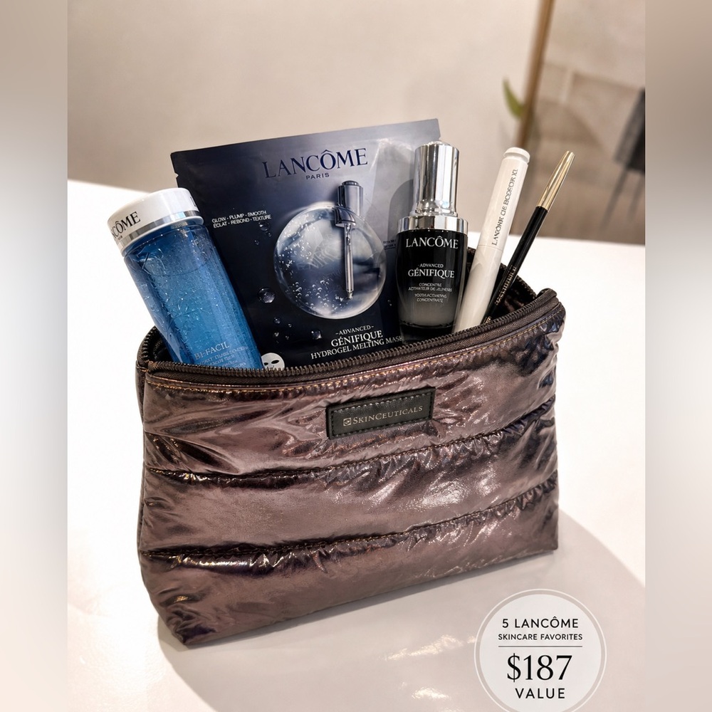 Skinceuticals Metallic Puffer Cosmetic Bag with 5 Lancôme Full Size Products
